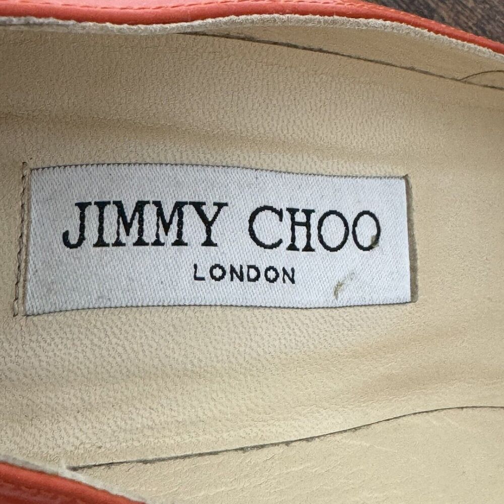 Jimmy Choo Abel Patent Leather Classic Pumps Size 38.5 US 8.5 Orange Stiletto - Picture 8 of 13